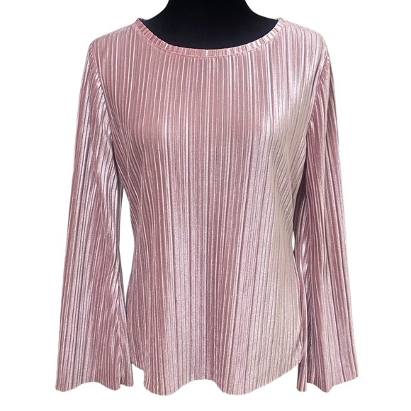 INC Pleated Velvet Bell Sleeve Top Mauve Medium 90s Y2K Retro Glam Shirt - Picture 1 of 6